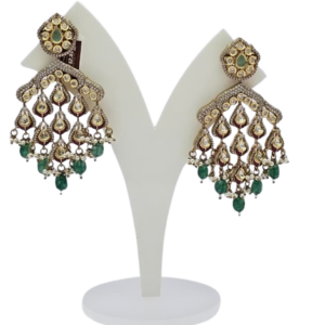 Kundan Emerald Green Chandbali Earrings