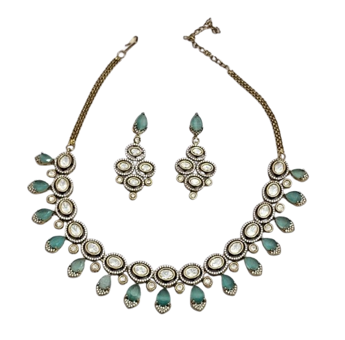 Kundan Green Stone Necklace Set
